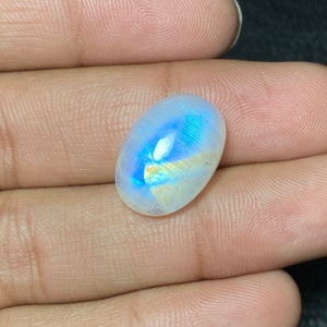 100% Natural Blue Flashy Rainbow Moonstone Size - 13x18.50x7.50 Mm. Flat Back Oval Shape Cabochon Loose Gemstone Gift For Her.