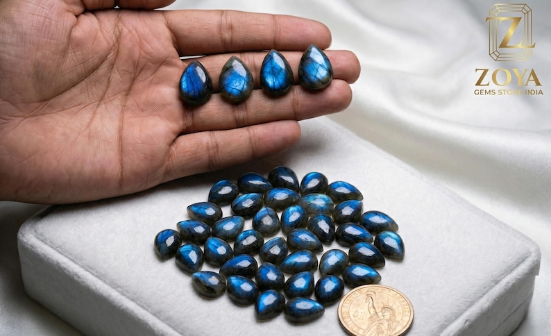 Cabujón de pera de labradorita con destello azul AAA • Piedra preciosa natural para joyería • Piedras sueltas al por mayor imagen 9