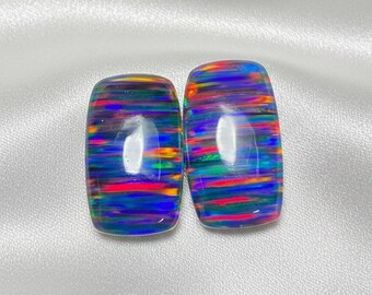 Lab-Created Opal Doublet Cabochon, Flat Back Crystal Stone (8x10 to 12x30 MM)