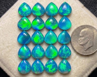 Lab Opal Doublet Cabochon: Flat Back Heart Gemstone (8-20 MM)