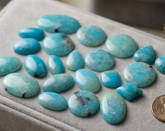 Blue Hemimorphite Cabochon Lot: Mix Shapes, Smooth Polish Gemstones
