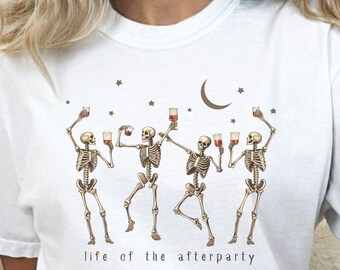 Comfort Colors Halloween Skeleton Shirt, Skeleton Shirt, Funny Halloween Shirt, Wine Enthusiast, Dancing Skeletons, Wine Lover, Spooky Shirt