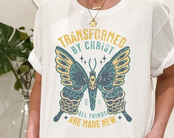 Boho Christian Shirts Christian TShirts Bible Verse Shirt Trendy Christians T Shirts Jesus Apparel Faith Based Shirt Transformed by Christ