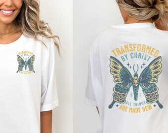 Boho Christian Shirts Christian TShirts Bible Verse Shirt Trendy Christians T Shirts Jesus Apparel Faith Based Shirt Transformed by Christ