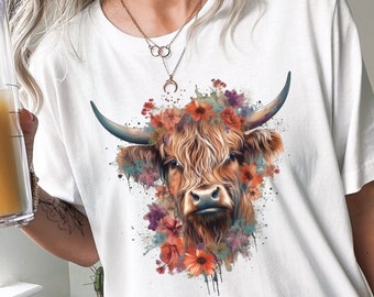 Highland Cow T-Shirt, Highland Cow Shirt, Cow Shirt, Highland CowTee, Highland Cattle Shirt, Watercolor Highland Cow