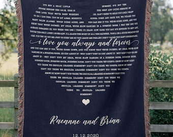 Custom Wedding Song Blanket - Personalized Cotton Lyrics Throw - Anniversary Gift for Husband or Wife - Couples Gift - Wedding Keepsake