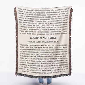 Cotton Anniversary Gift | Woven Throw Blanket | Personalized Wedding Vows | Custom Family gift | Unique Couple Gift