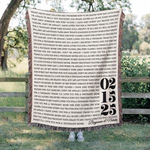 Custom Lyric Woven Blanket – Personalized Cotton Throw, Anniversary Gift for Couples, Wedding Song Keepsake Blanket