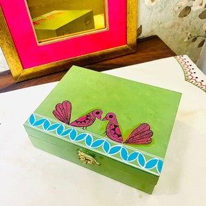 Handpainted Multipurpose box for Jewelry Natural Wooden Box, Wedding Gifts, Bridal Gifts, Decorative Wood Jewelry Box, Classic Jewelry Box image 2