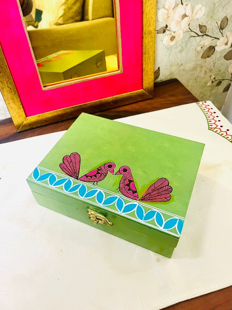 Handpainted Multipurpose box for Jewelry Natural Wooden Box, Wedding Gifts, Bridal Gifts, Decorative Wood Jewelry Box, Classic Jewelry Box image 2