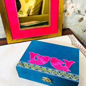 Handpainted Multipurpose box for Jewelry Natural Wooden Box, Wedding Gifts, Bridal Gifts, Decorative Wood Jewelry Box, Classic Jewelry Box image 3