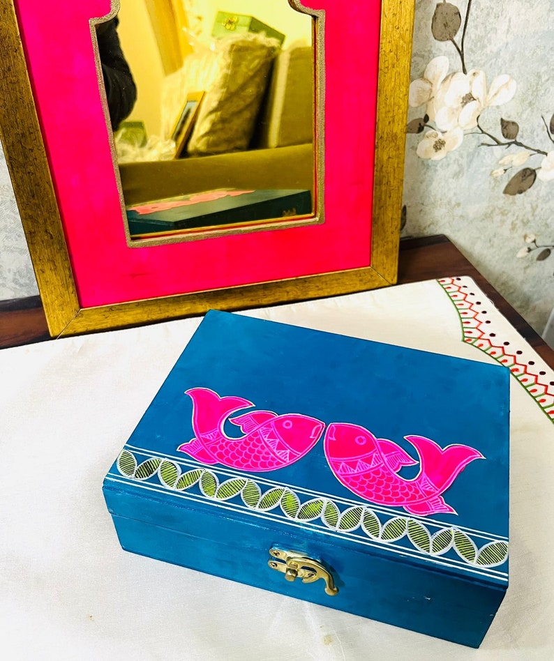 Handpainted Multipurpose box for Jewelry Natural Wooden Box, Wedding Gifts, Bridal Gifts, Decorative Wood Jewelry Box, Classic Jewelry Box image 3
