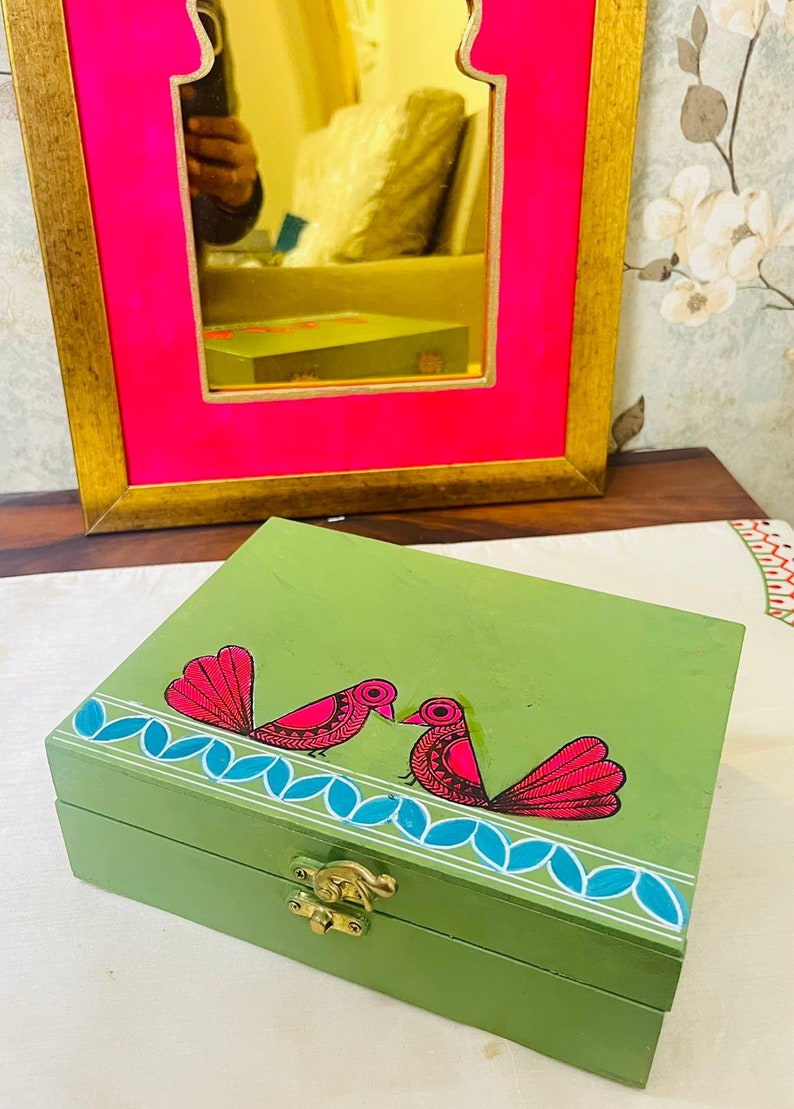 Handpainted Multipurpose box for Jewelry Natural Wooden Box, Wedding Gifts, Bridal Gifts, Decorative Wood Jewelry Box, Classic Jewelry Box image 1