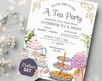 EDITABLE Mothers Day Flyer Tea Party Ladies Event Flyer Afternoon Tea Invitation
