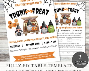 EDITABLE Trunk or Treat Sign Up Sheet and Invite, Printable Trunk or Treat Flyer, School or Church Halloween Event