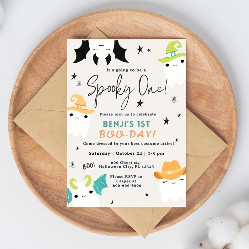EDITABLE Spooky One Boys Birthday Invitations for Halloween 1st ...