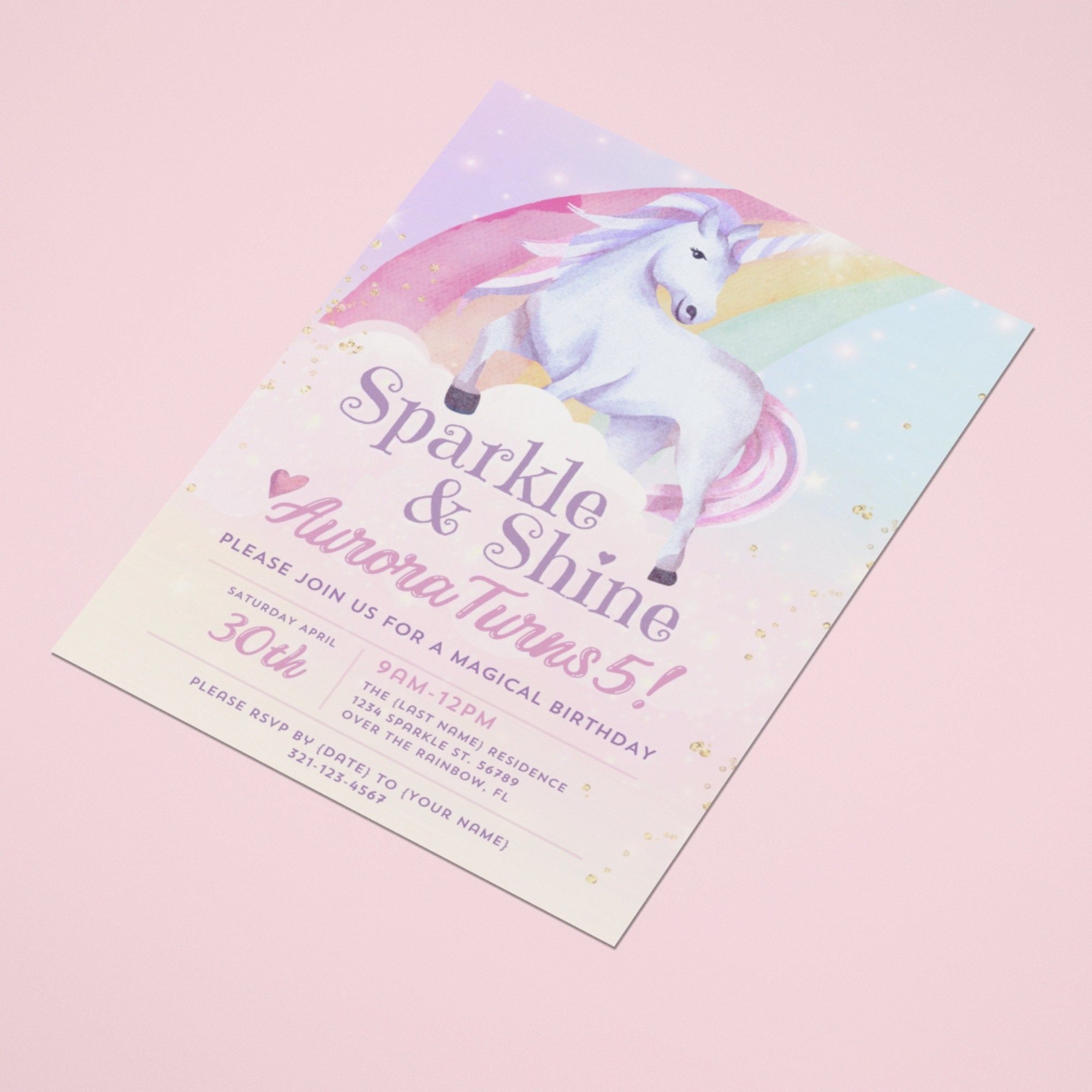 EDITABLE Unicorn Birthday Invites Rainbow Party Invitation Template - Etsy