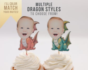 Dragon Birthday Cupcake Toppers Medieval Party Decorations for Girls or Boys Birthday