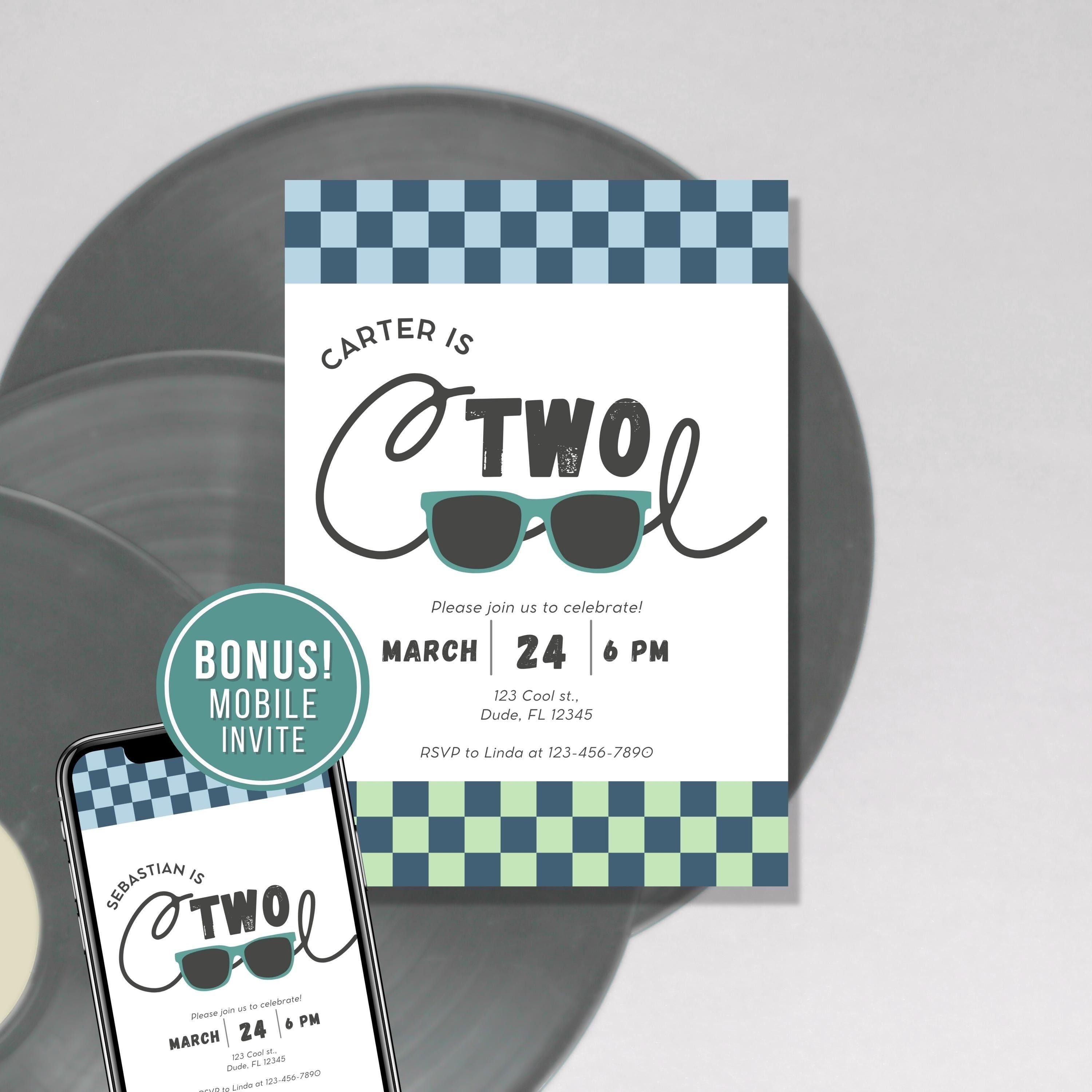 EDITABLE Two Cool Boys 2nd Birthday Party Invitation With Digital ...