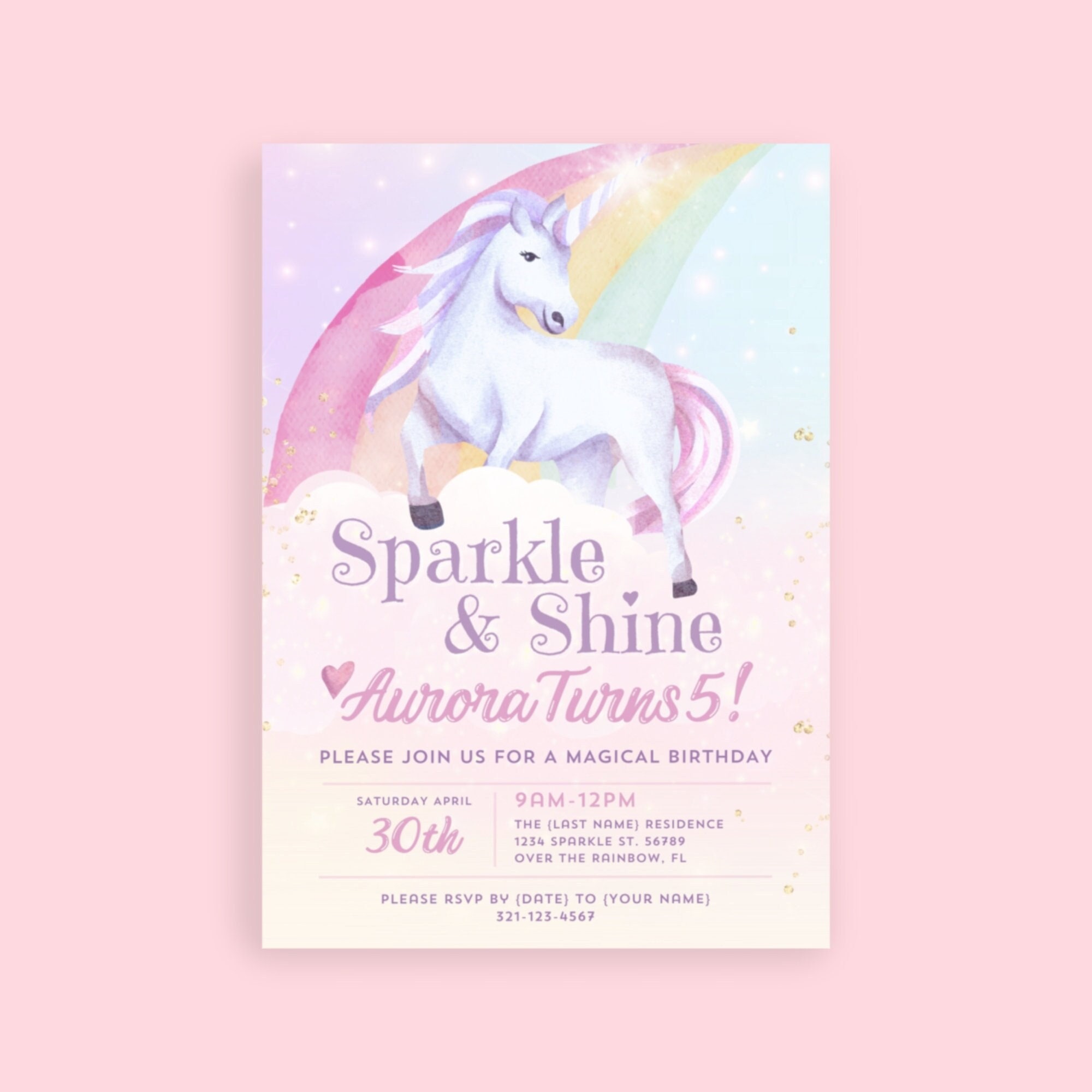 EDITABLE Unicorn Birthday Invites Rainbow Party Invitation Template - Etsy