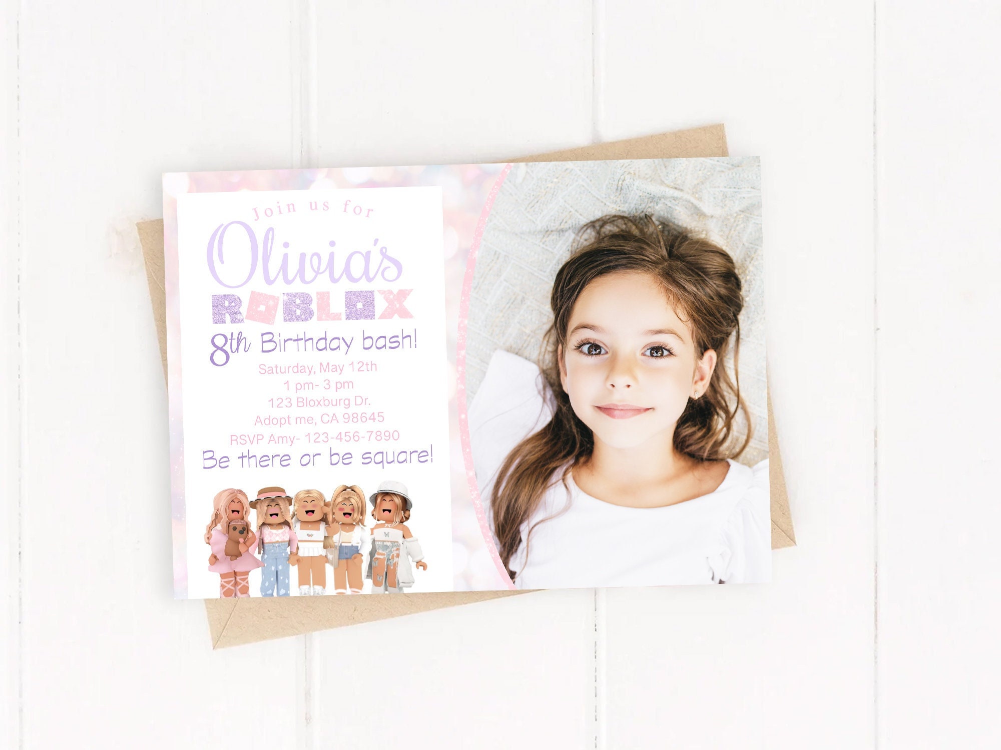 Editable Roblox Girl Birthday Party Invitation Pink Etsy 日本