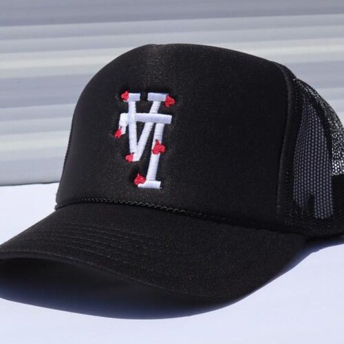 New Embroidered La Dodgers Logo with Hearts, Black Mesh Trucker Snapback Hat Cap | Unisex Baseball Cap | Adult Size