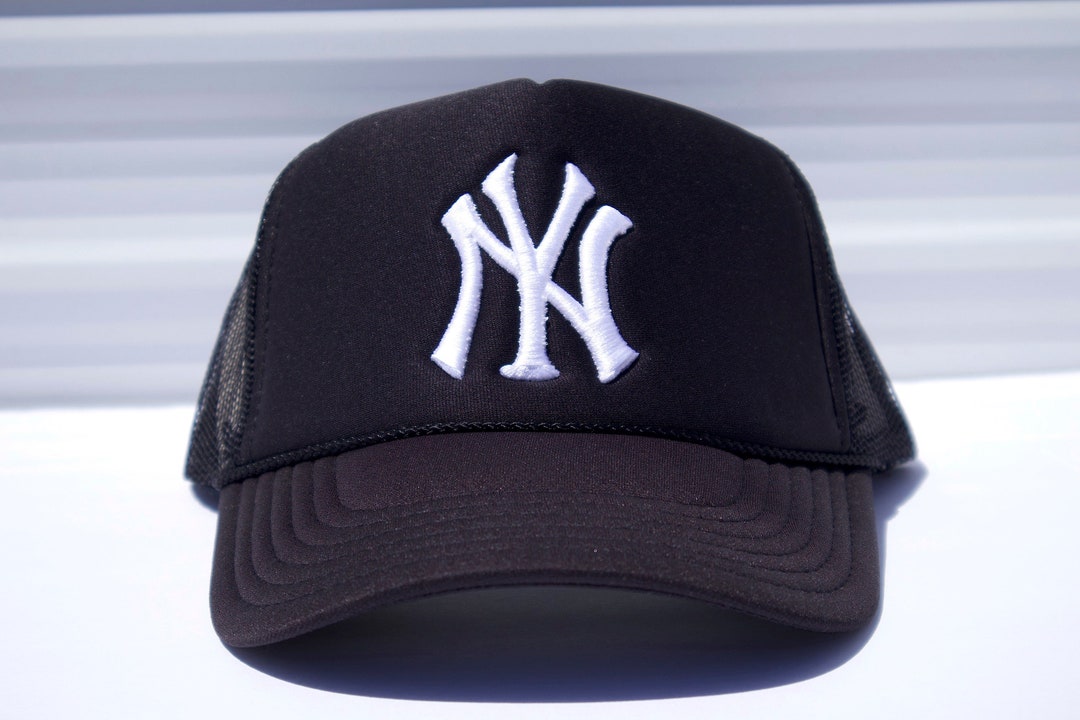 New Handmade Raised Stitching New York Yankees Logo Hat Black Etsy