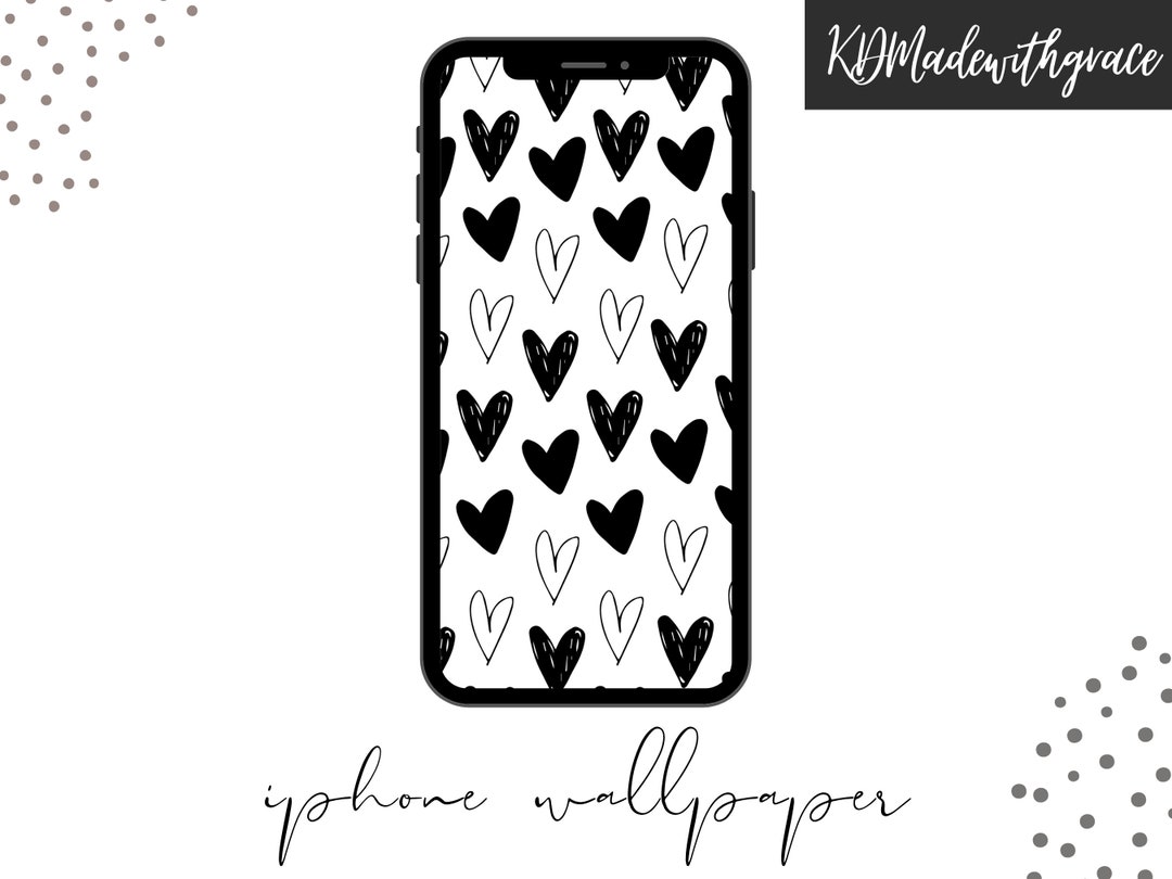Hearts iPhone Wallpaper, Black and White Heart iPhone Background Etsy