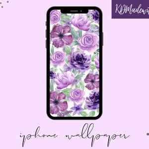 Op de afbeelding: Paarse en witte bloemen iPhone-achtergrond met een aquarelontwerp.