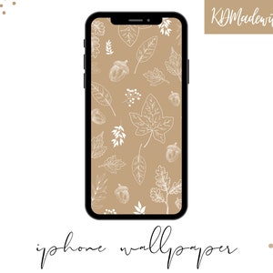 Neutral Fall taupe iPhone wallpaper, falling acorn leaf phone background