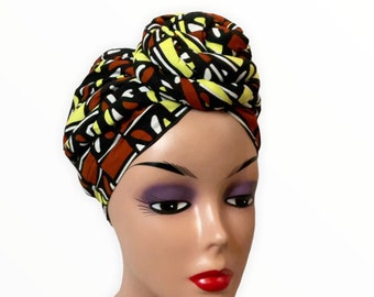 Satin lined Ankara turban, Pre tied Satin lined African Ankara Head Wrap, Front knot Fancy Hat, Pre tied Wrap for Women, Turban Hat,Beanie