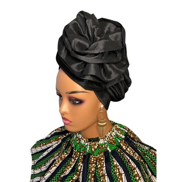 Black Pre tied Turban Hat for Ladies | Side Bow Head wrap.