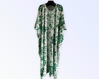 Boubou Kaftan Robe pour femme, Robe Maxi à Imprimé Floral Vert, Soirée Cultivée