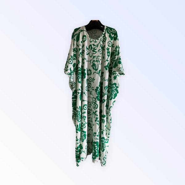 Boubou Kaftan Dress for women, Green Floral Print Maxi Dress, Evening Grown