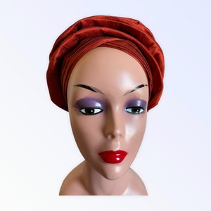 Pre-tied African Auto Gele Headwrap, Pretied Ready to Wear Raw Silk Turban Hat, Nigeria Pre tied Turban, African Wedding Party Headscarf