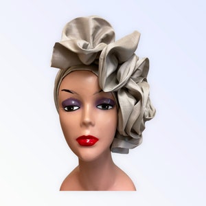 Pre tied Turban Hat for Women | White Raw silk Head wrap | Pre Styled Fashion Scarf | Gift For Her.