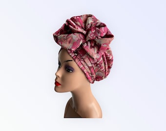 Head tie, Auto Gele Ready to Wear, Damask Auto Gele, Women Pre-tied Turban, Nigeria Party Head Tie, Pink Auto Gele For Wedding Guests.