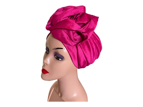 Pink Silk Turban Hat: Pre-tied Women display picture 1