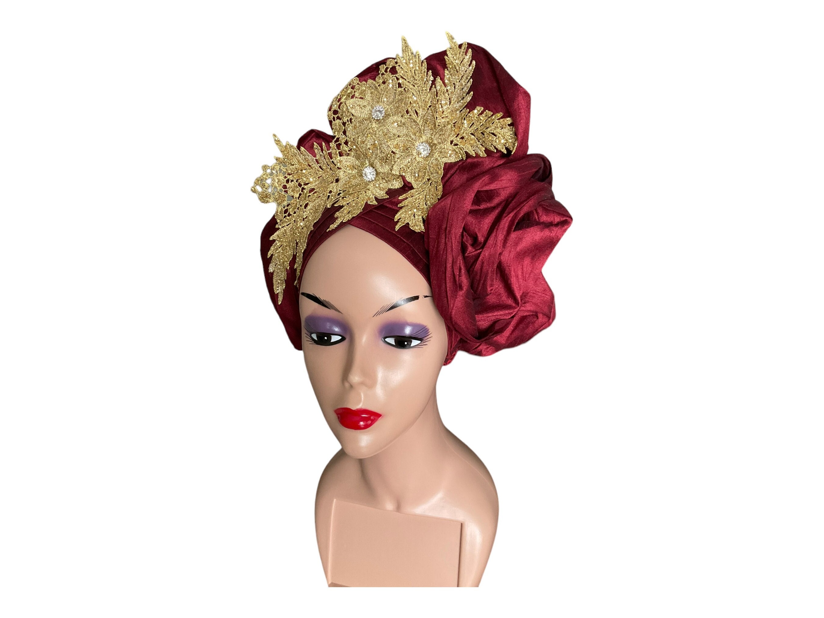 Luxury Wine Red Women\'s Headwrap (Gele) Wine Gele - Etsy Canada main image 2