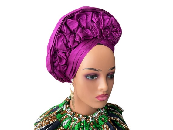 Magenta Purple Turban: Pre-tied Auto Gele Head Wrap - Etsy display picture 2