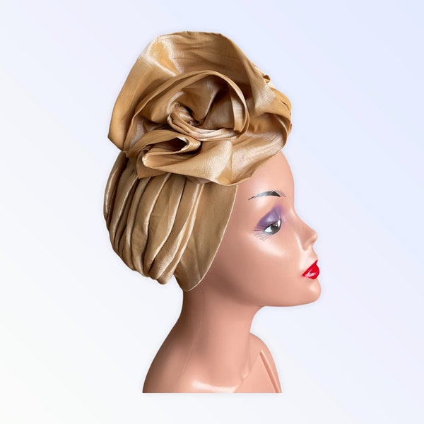 Turban à double nœud pré-attaché pour femme | Enveloppement de tête pré-style élégant | Prêt-à-Porter Coiffe Double Rose