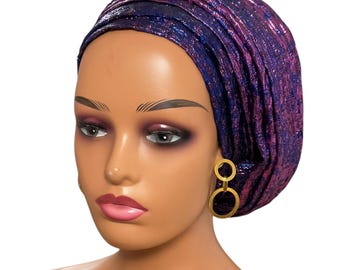 Royal blue Ready to wear African Head wrap. Pre tied  Gele Hat Gala Turban Hat Autogele for Wedding Birthday and Special Occasions