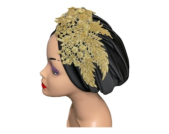 Black Turban Hat for Women |  Pre tied Wedding Guests Headdress |