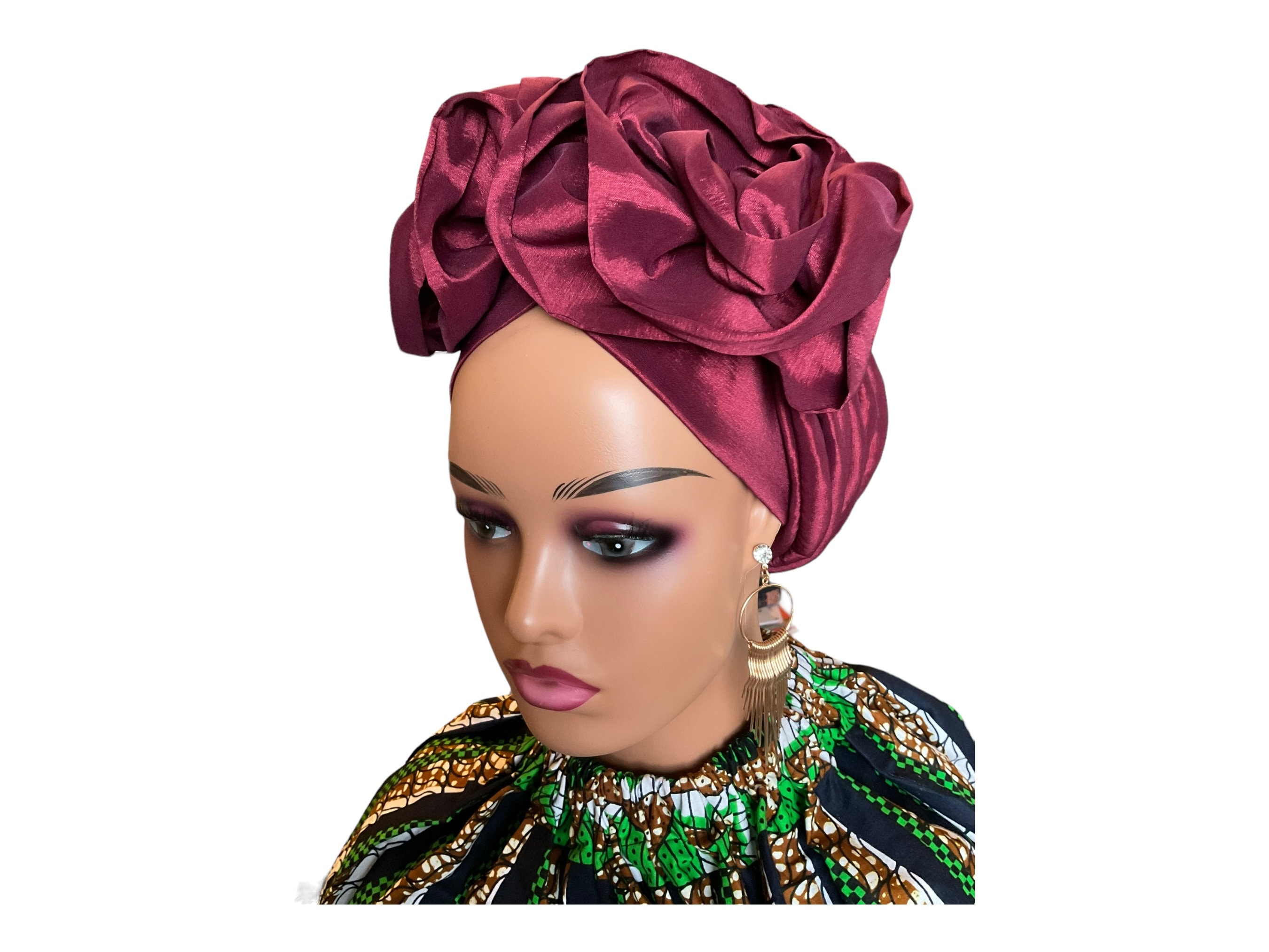 Burgundy African Print Turban Headwrap Head Scarf Wrap OS African Head Wrap Burgundy - Etsy main image 4