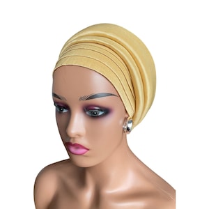 Gold African Autogele Head tie, Nigeria Gele Hat, Pre tied Turban Hat for Ladies, Head wrap, Ready to wear Headscarf