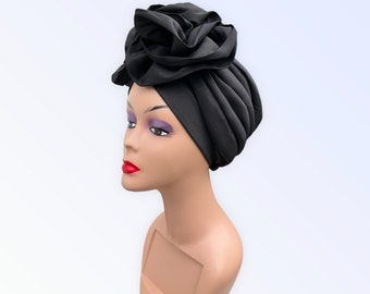 Black Turban Hat for Women | Pre tied Double Bow Head wrap | Pre Styled Fashion Scarf | Gift For Her.