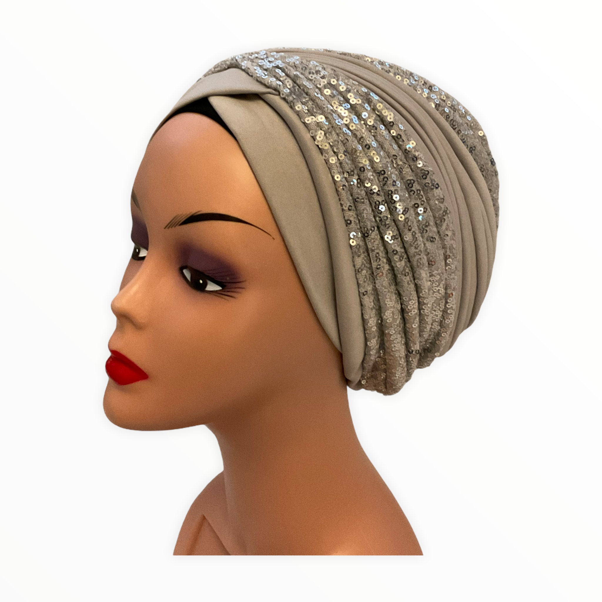 Sequin Fashion Turban Hat | Pre Styled Women's Silver Head