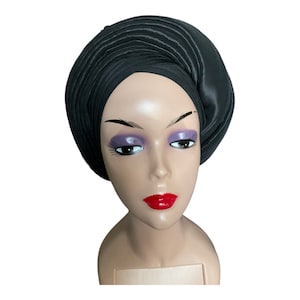 Auto Gele Ready to Wear, Blue Raw Silk Gele Hat, Style Head Tie, Nigeria Pre Styled Head Wrap, Pre tied Turban for Wedding Party,