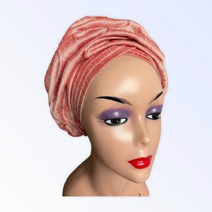 Rose Gold  Auto Gele, Pre tied Head Wrap For Women, Turban Hat For Wedding Party, Ready Made Hear tie For Church, African Nigeria Gele Style