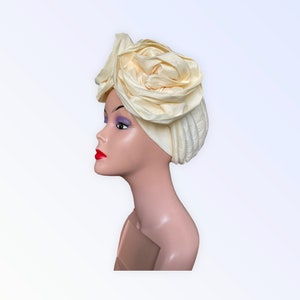 Pre tied Double Bow Turban Hat For Woman | Ivory Head Wrap | Pre styled  Headscarf |